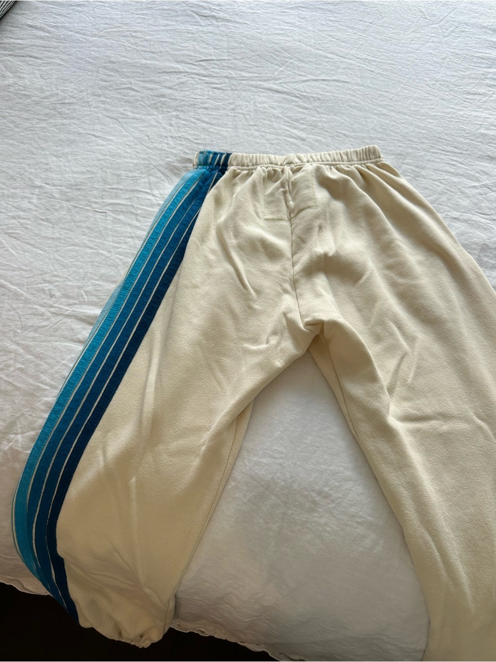 Men’s Aviator Nation Cream Track Pants with Blue Stripe Accent